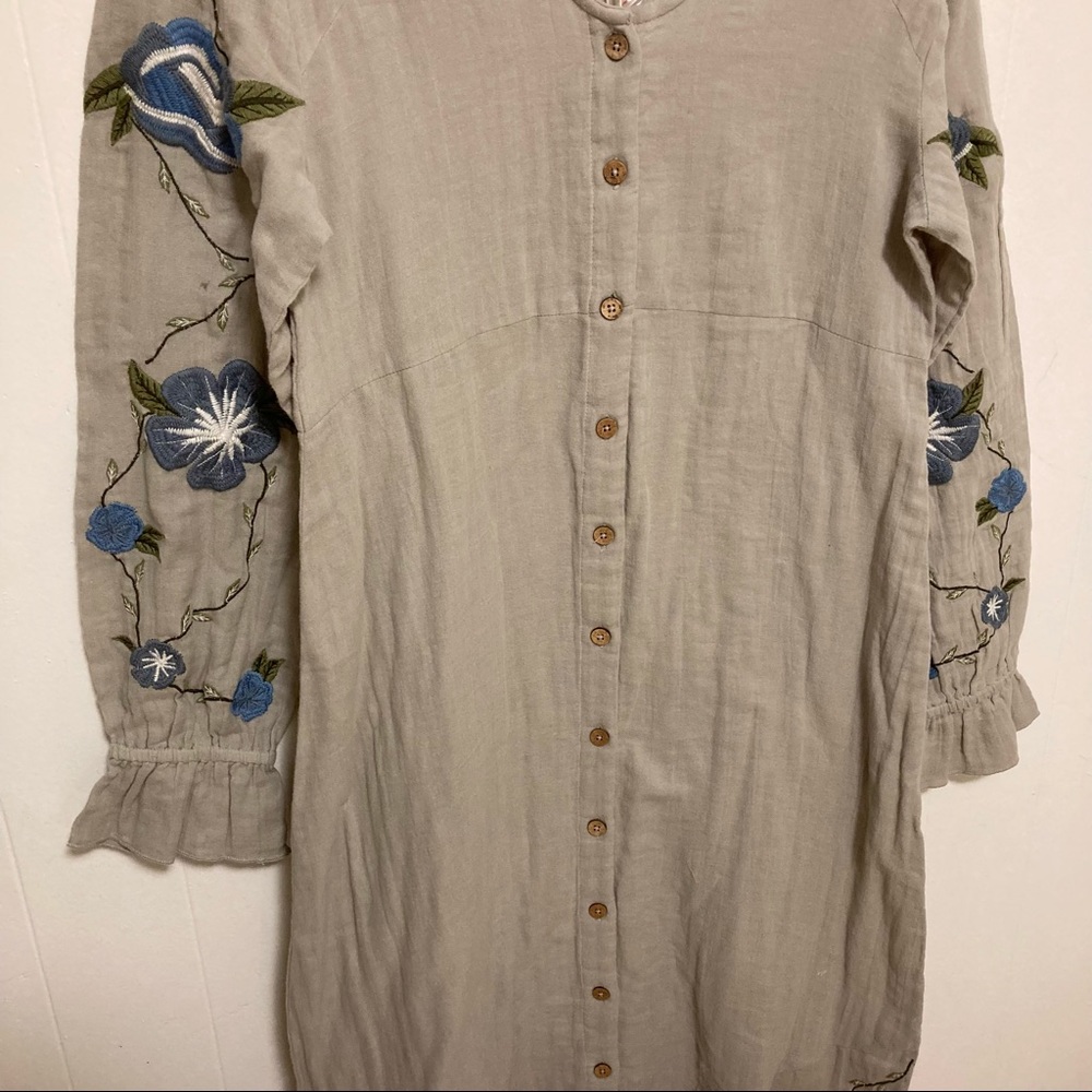 Roolee Cream Midi Dress with Blue Floral Embroidery - Picture 3 of 11